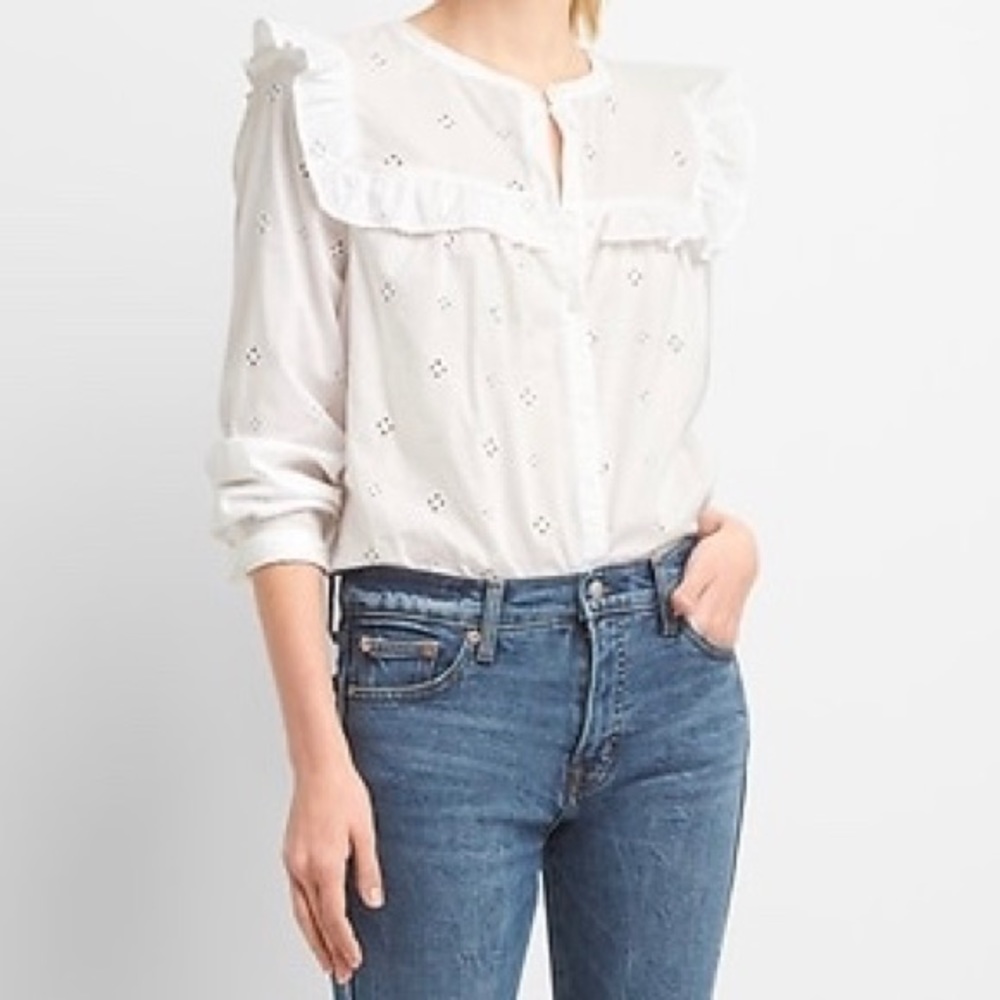 Eyelet Lace Ruffle Trim Shirt